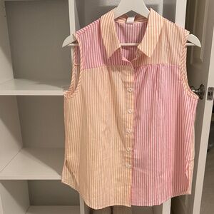 Women's Pink and Orange Striped Button Down Shirt and shorts set . Summer 2026